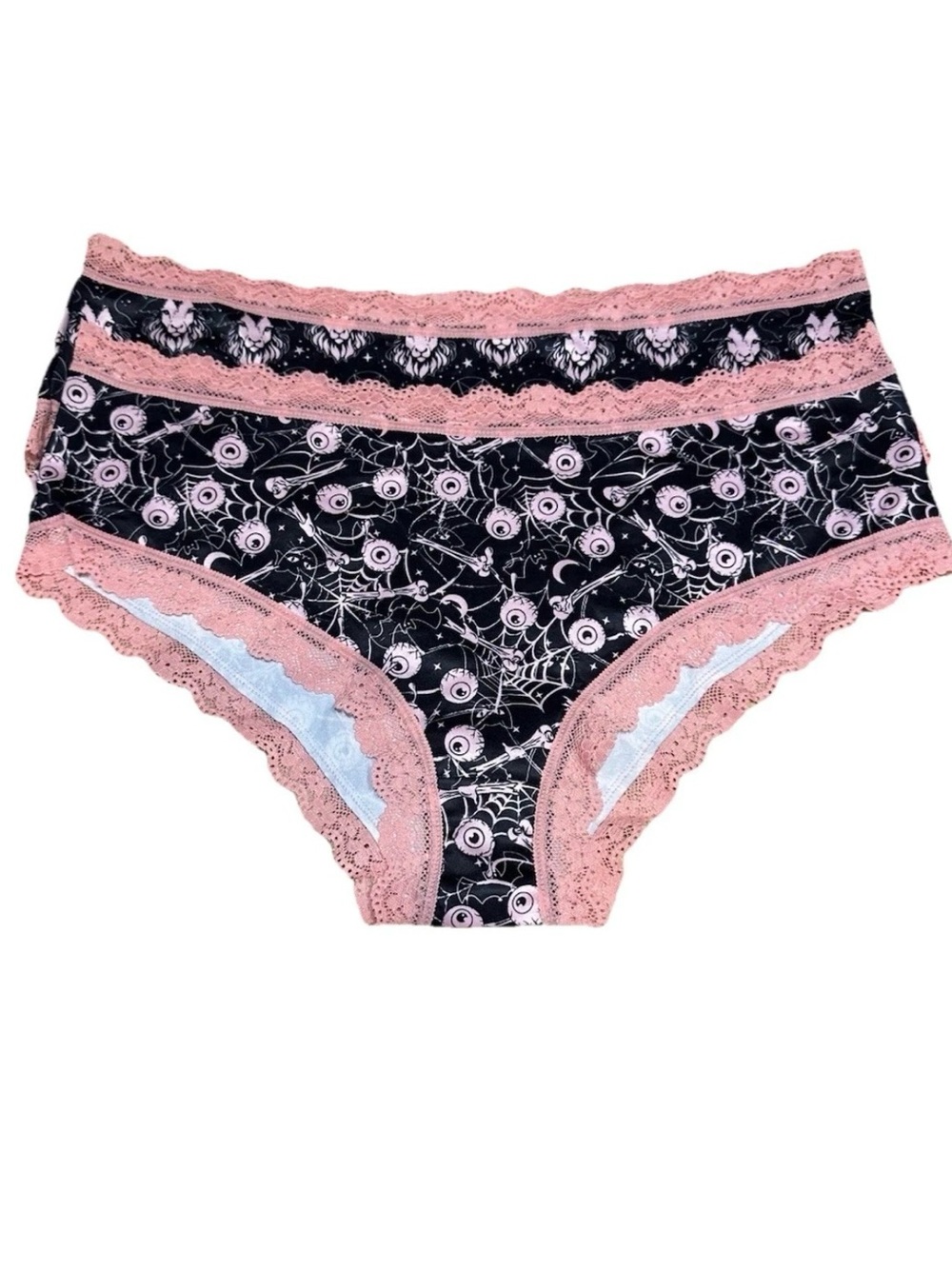 Women’s PrettyXXL Gothic Halloween Panties 2 Pack Pink Lace Skulls Eyeballs Bats